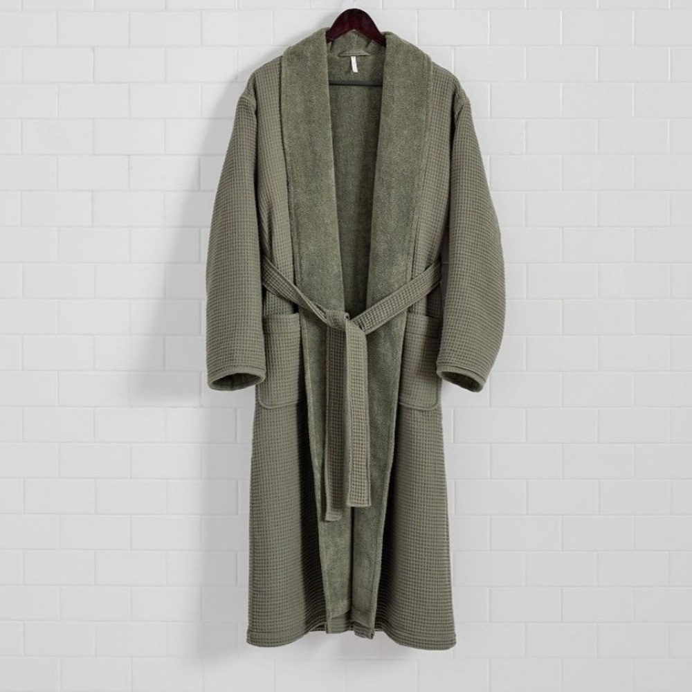 Pottery Barn Waffle Weave Resort Robe Loden Green Turkish Cotton Unisex Large